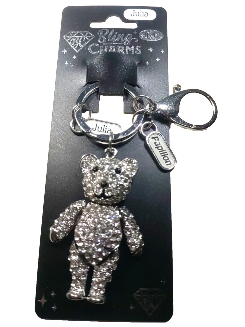 Bling Charms Keychain Purse Clip Julia Rhinestone Bear Articulated